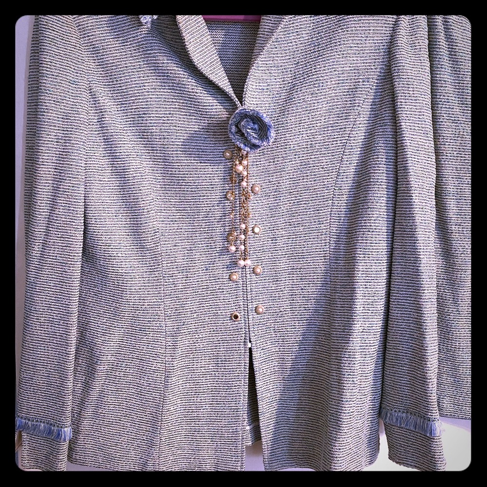 St. John light blue tweed suit